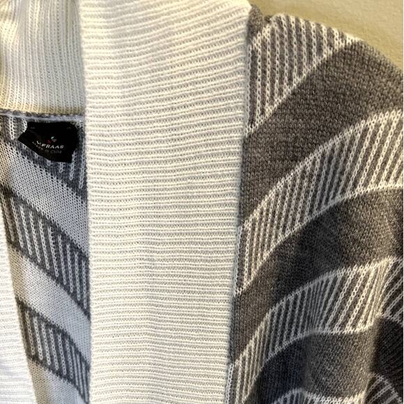 V.Fraas Stripe Open Front Sweater Scarf Wrap Grey White One Size Knit Cozy - Picture 6 of 9